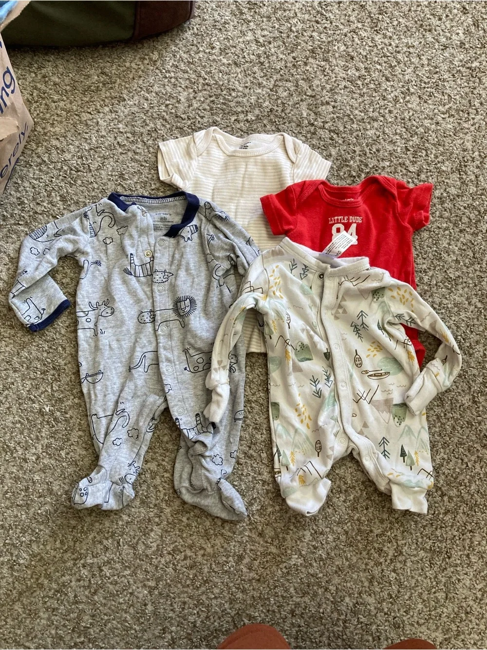 Mixed Baby One-Piece Bundle — Gray, Cream, Red, White